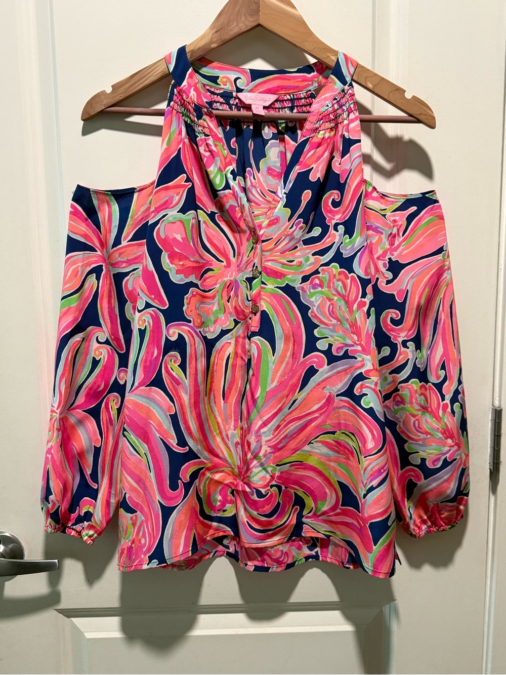 Lilly Pulitzer Cold Sunny Shoulder Elsa Silk Floral Blouse XS
